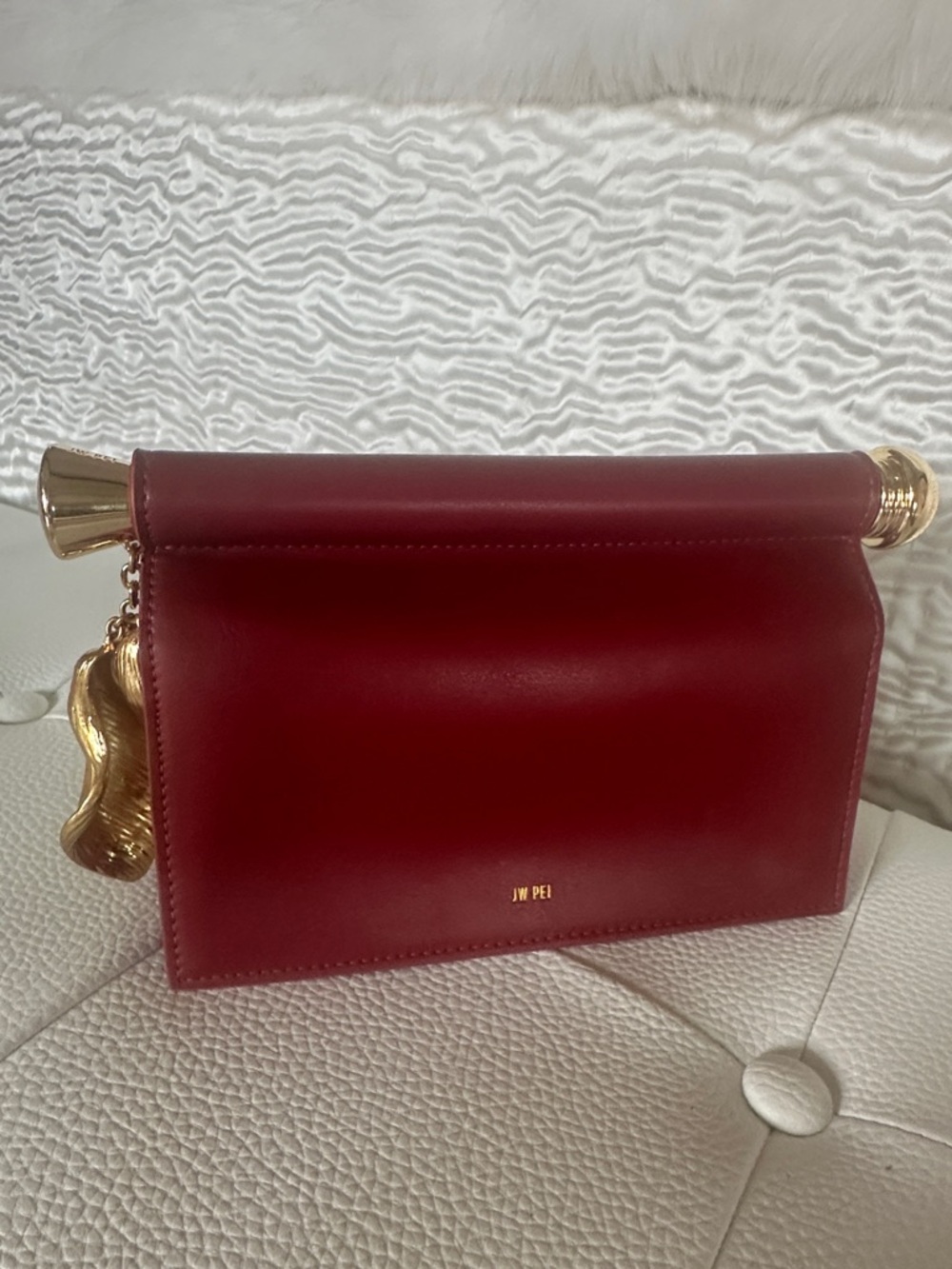 JW PEI Deep Red Vegan Leather Clutch with Gold Hardware
